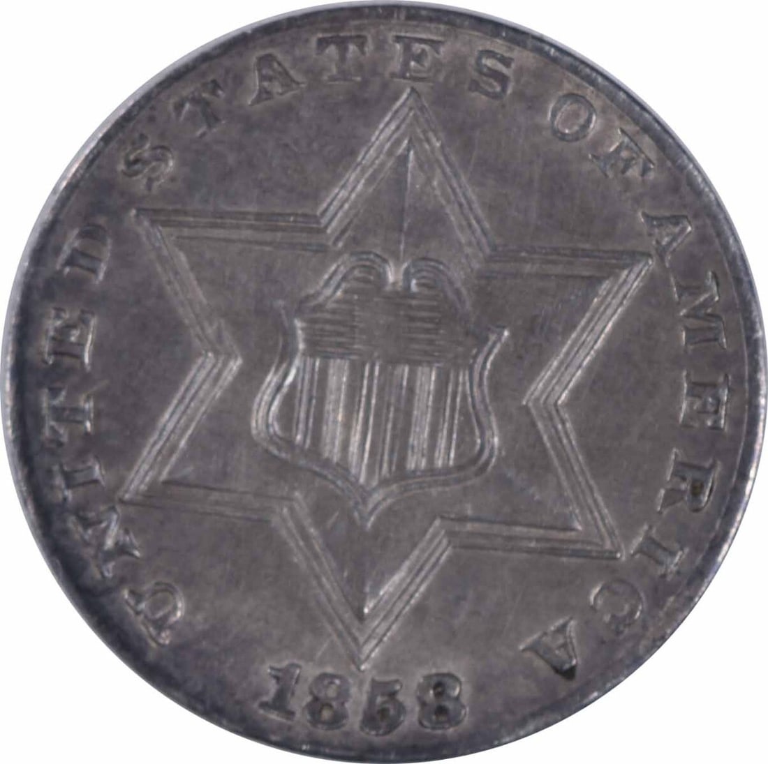 1858 Three Cent Silver Coin Choice BU Uncertified (1 of 2)