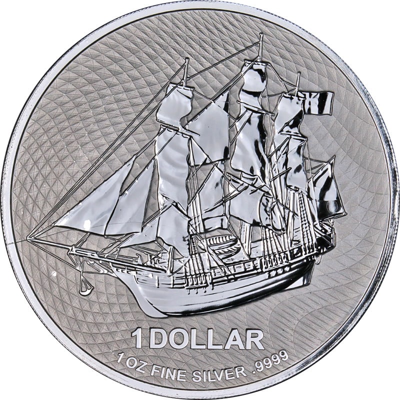 2022 Cook Islands HMS Bounty 1 oz Silver $1 Coin Brilliant Uncirculated: 2022 Cook Islands HMS Bounty 1 oz Silver $1 Coin Brilliant Uncirculated This 2022 Cook Islands $1 H.M.S. Bounty coin is struck from 1 ounce of .999 fine silver. It is uncirculated and graded Brilliant