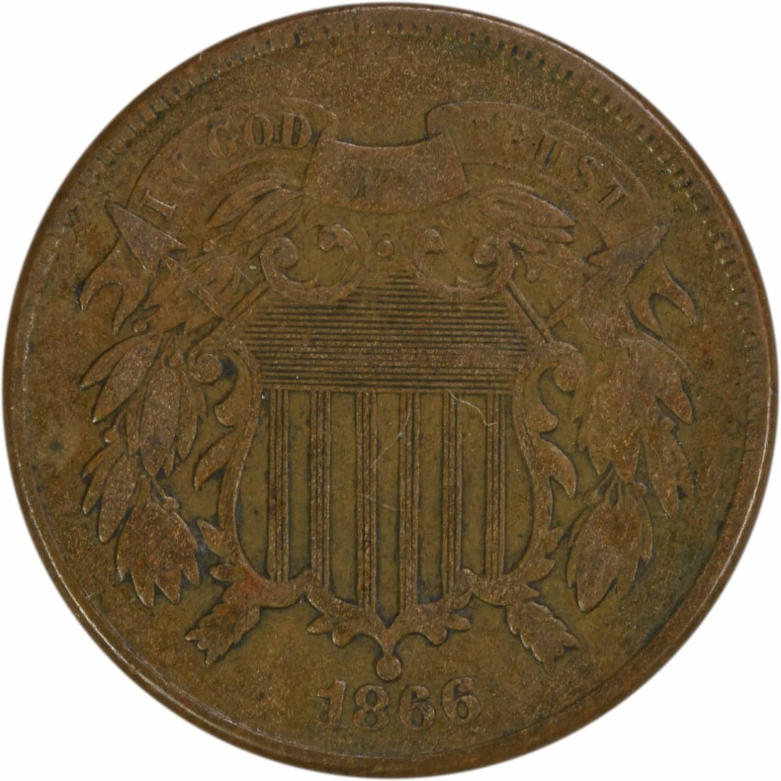 1866 Two Cent Piece VF Bronze Uncertified Philadelphia Mint (1 of 2)