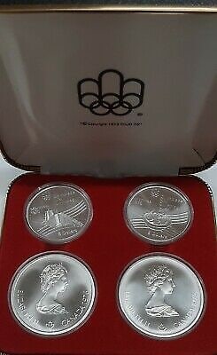 Four Coin .925 Silver Set Montreal 1976 Olympics in RCM Original Packaging: Four Coin .925 Silver Set Montreal 1976 Olympics in RCM Original Packaging This four-coin set commemorates the 1976 Canada Montreal Olympic Games and includes two five dollar and two ten dollar coins,