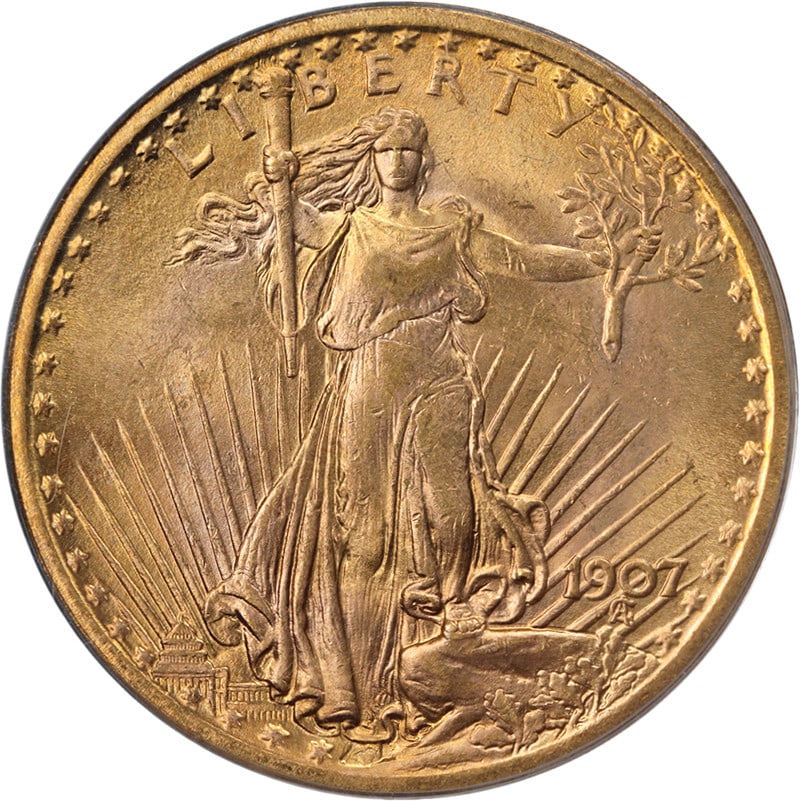 PCGS MS64 1907 Saint-Gaudens $20 Gold Coin with Excellent Luster (1 of 4)