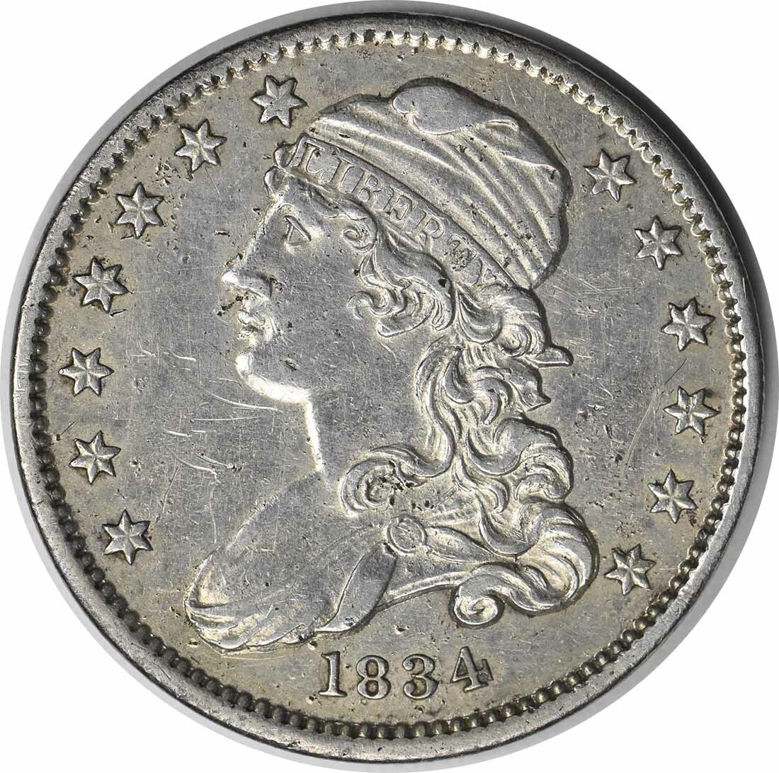 1834 Philadelphia Capped Bust Quarter AU Grade Uncertified Silver Coin (1 of 2)