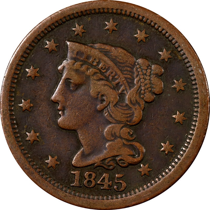 1845 United States Copper Large Cent Coin (1 of 2)