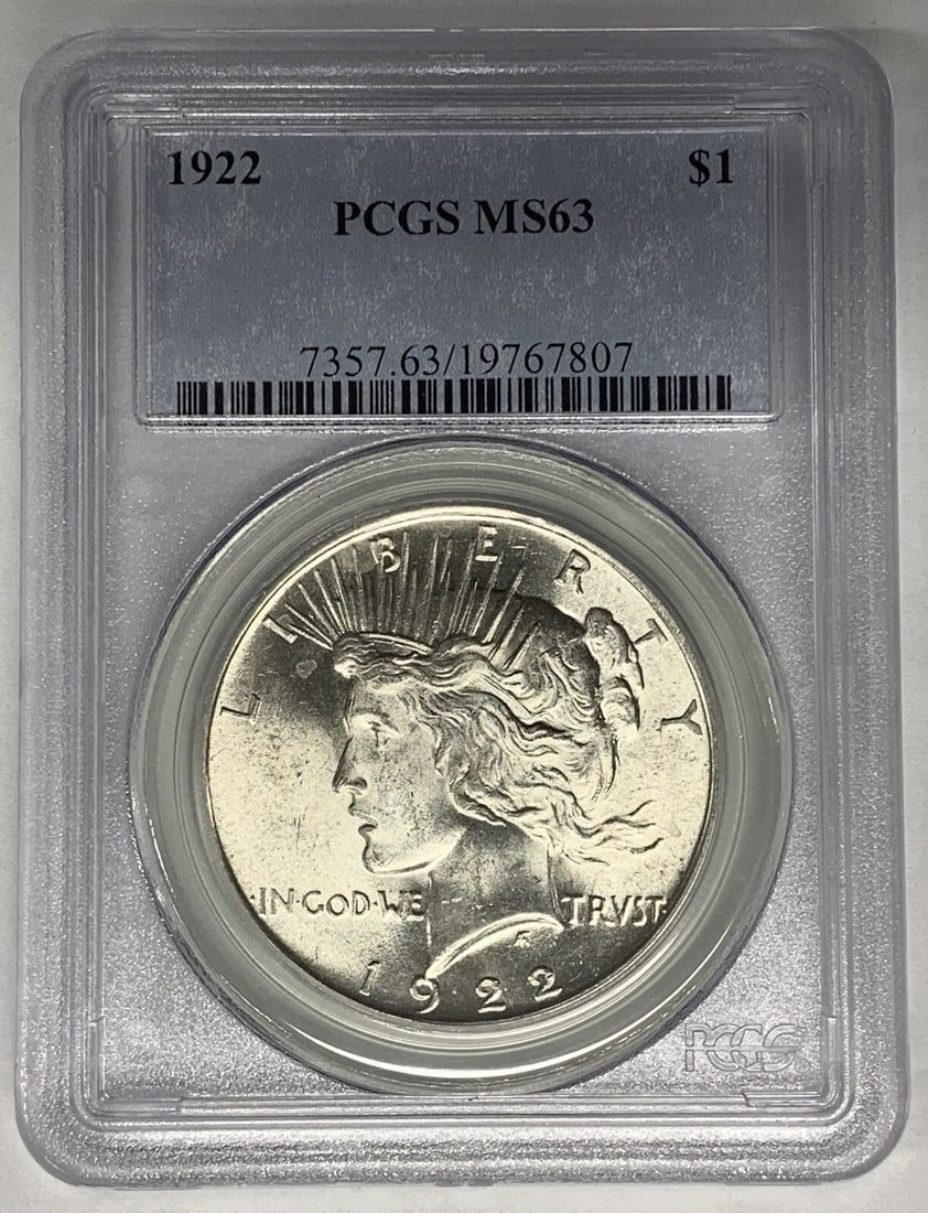PCGS MS 63 1922 Peace Dollar Silver Coin Uncirculated (1 of 2)