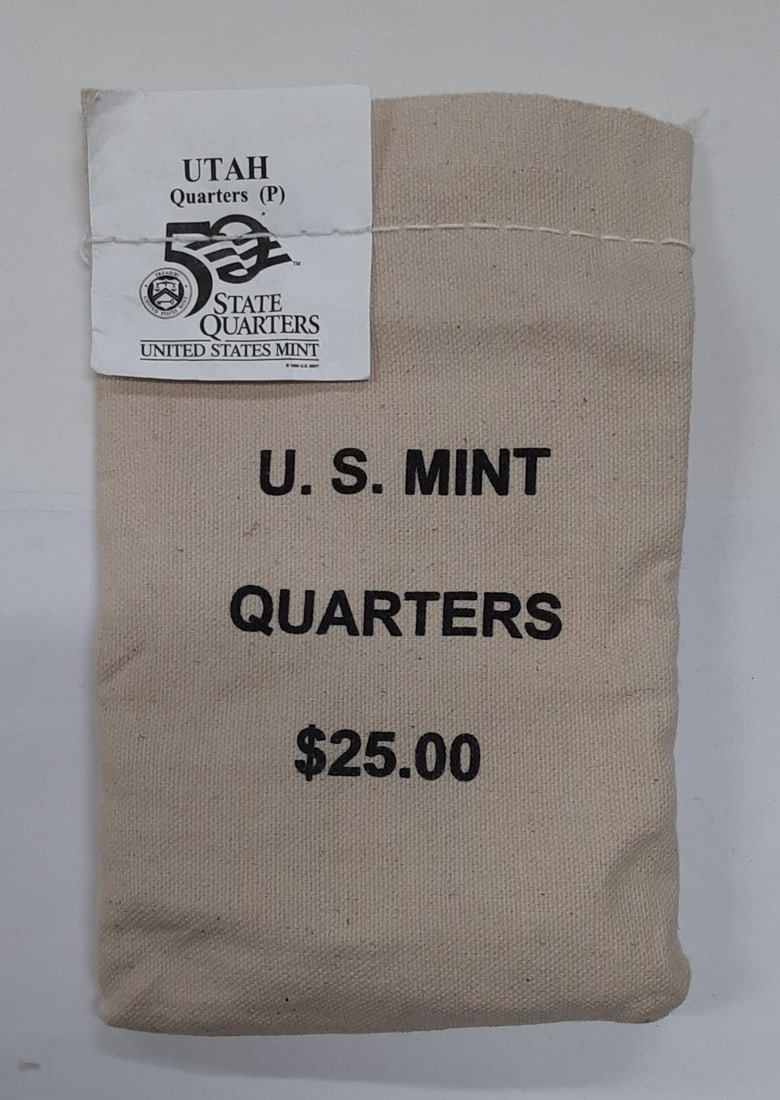 2007 Utah-P State Quarters Original Mint Bag of 100 Uncirculated Coins: 2007 Utah-P State Quarters Original Mint Bag of 100 Uncirculated Coins This is an original mint-sewn bag containing 100 uncirculated 2007 Utah State Quarters, each with a face value of 25 cents. The c