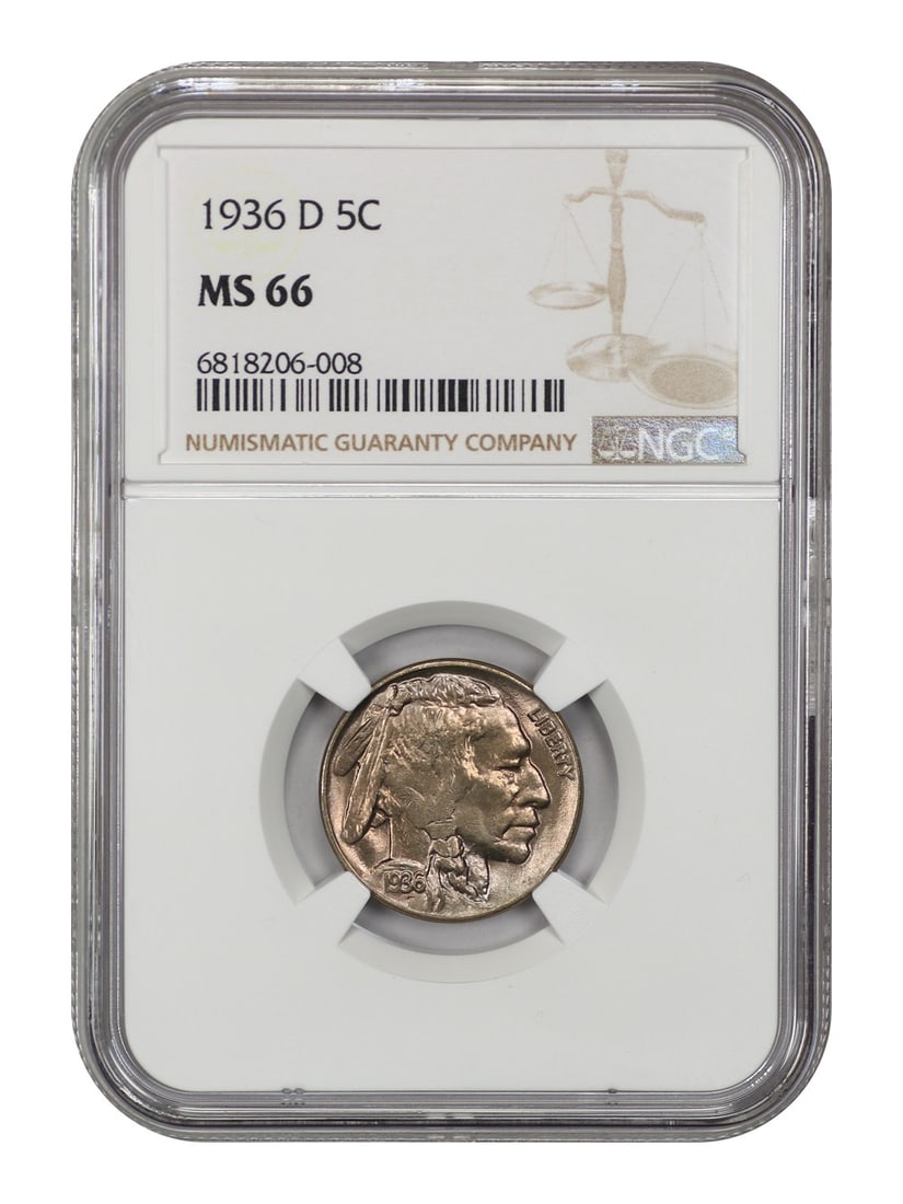 Buffalo Nickel 1936 Denver Five Cent NGC MS66 (1 of 4)