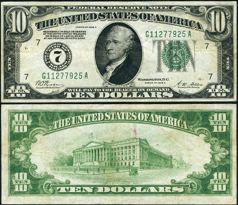 1928-A $10 Federal Reserve Note Chicago G-A Block VF Plus (1 of 3)