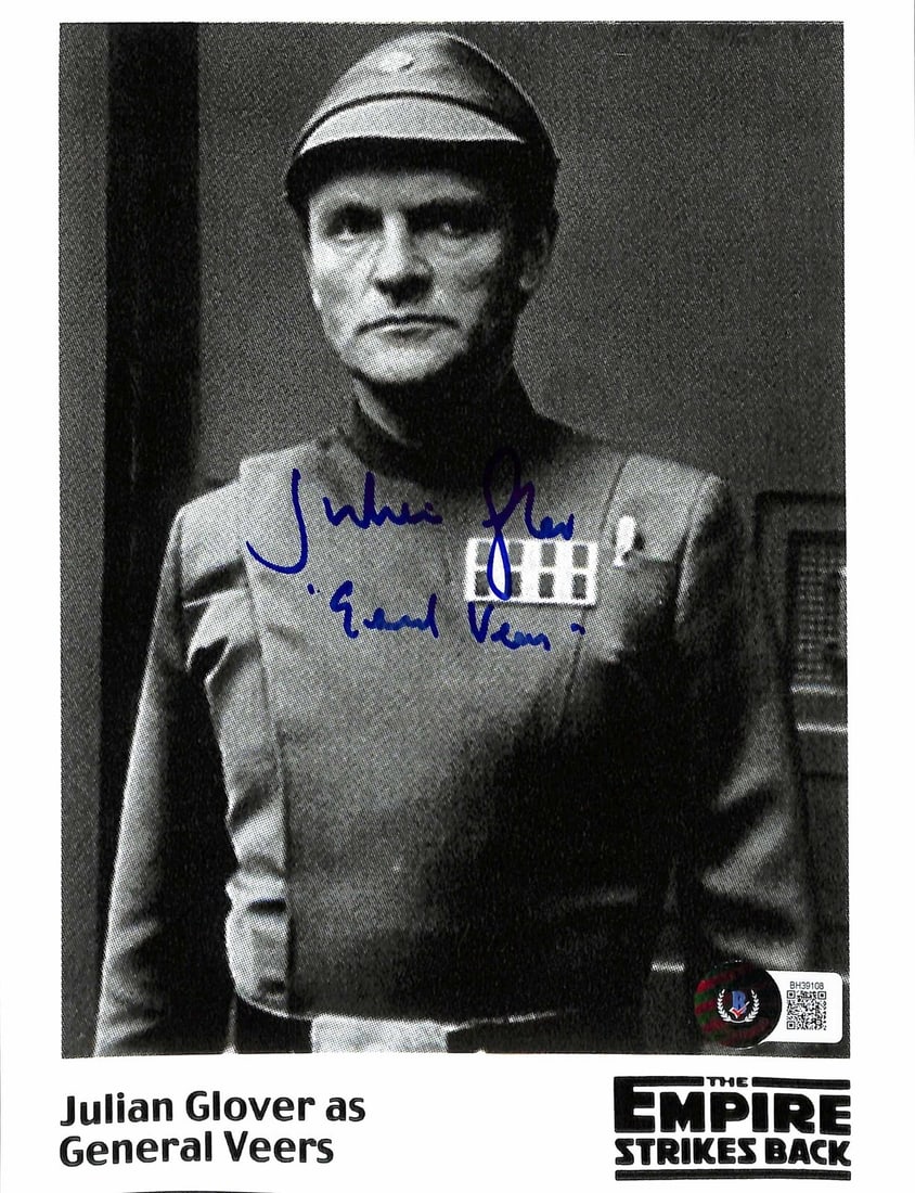 Autographed 6x8 Photo Julian Glover as General Veers Beckett Authenticated: Autographed 6x8 Photo Julian Glover as General Veers Beckett Authenticated This is an original 6x8 photograph signed in blue permanent marker by Julian Glover, who portrayed General Veers in Star Wars