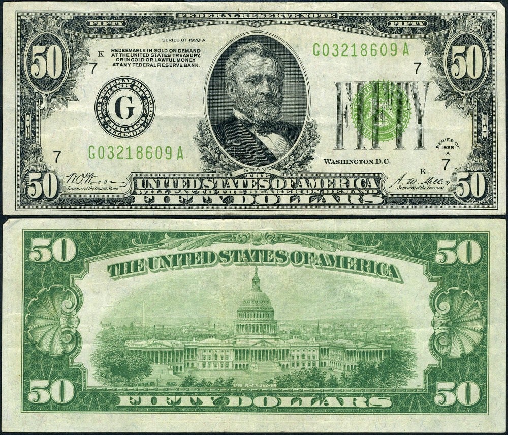 1928-A $50 Federal Reserve Note Chicago G-A Block Circulated VF+ (1 of 3)