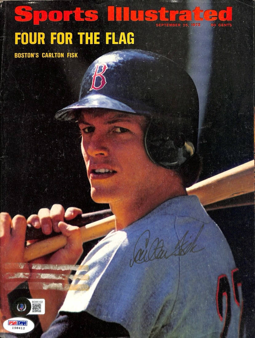 Carlton Fisk Signed Sports Illustrated Magazine Sept 25 1972 Beckett Authenticated: Carlton Fisk Signed Sports Illustrated Magazine Sept 25 1972 Beckett Authenticated This is an authentic, autographed Sports Illustrated magazine featuring Hall of Fame catcher Carlton Fisk, published