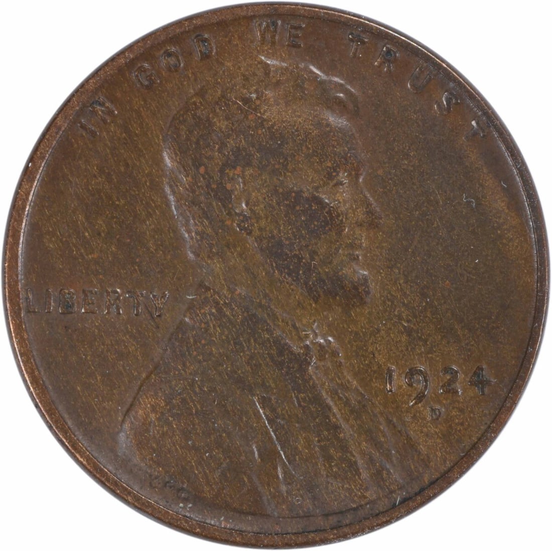 Lincoln Wheat 1924-D Copper Cent Extra Fine Uncertified US Coin (1 of 2)