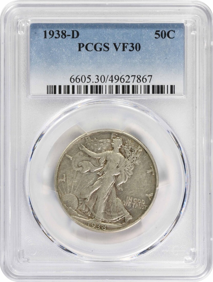 1938-D Walking Liberty Half Dollar VF30 PCGS Certified Silver Coin (1 of 2)