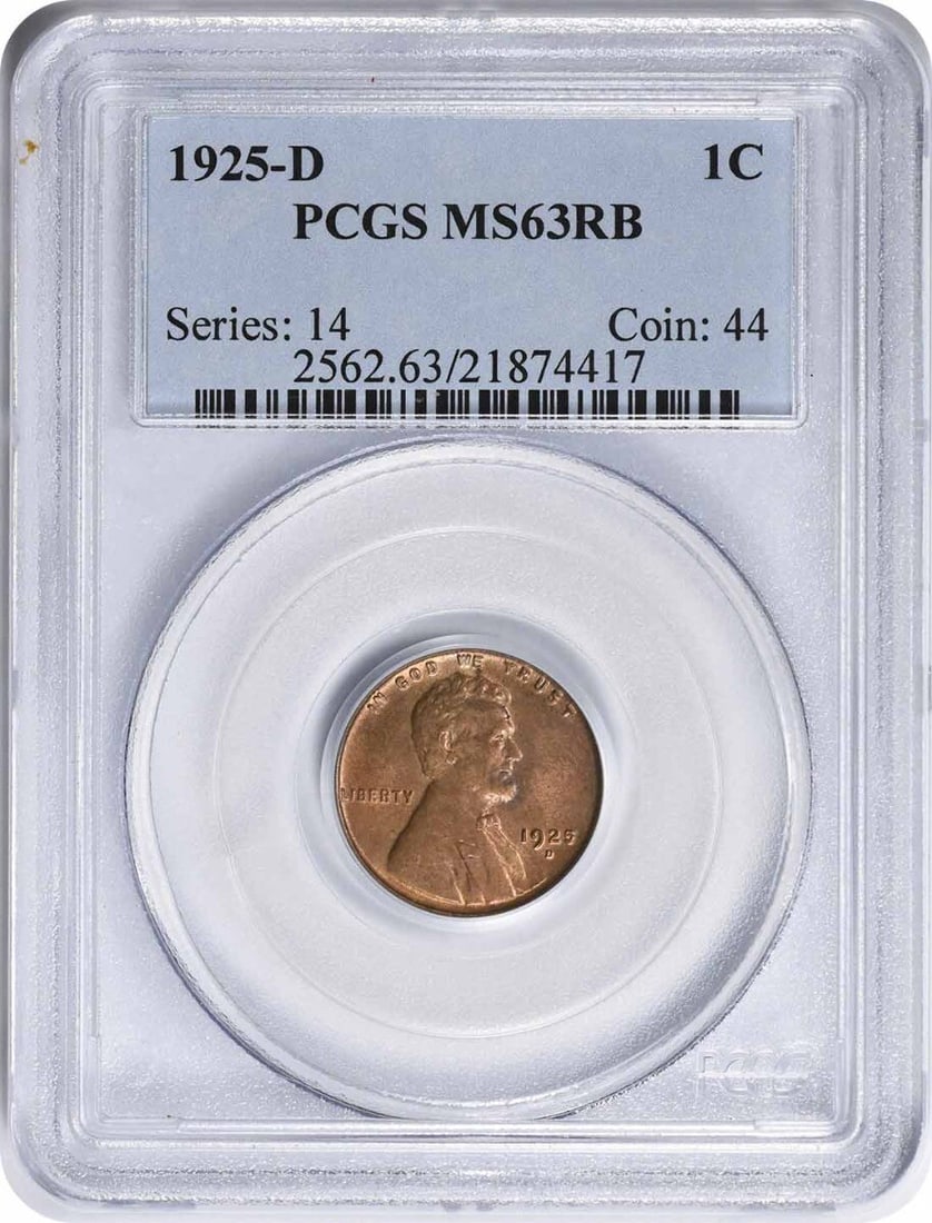 1925-D Lincoln Wheat Cent MS63RB PCGS Uncirculated Denver Mint (1 of 2)