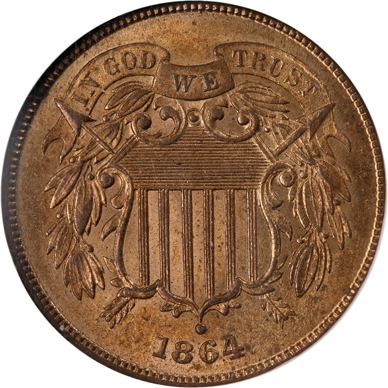 NGC MS64 RD 1864 Two Cent Large Motto Copper Coin Full Red (1 of 4)