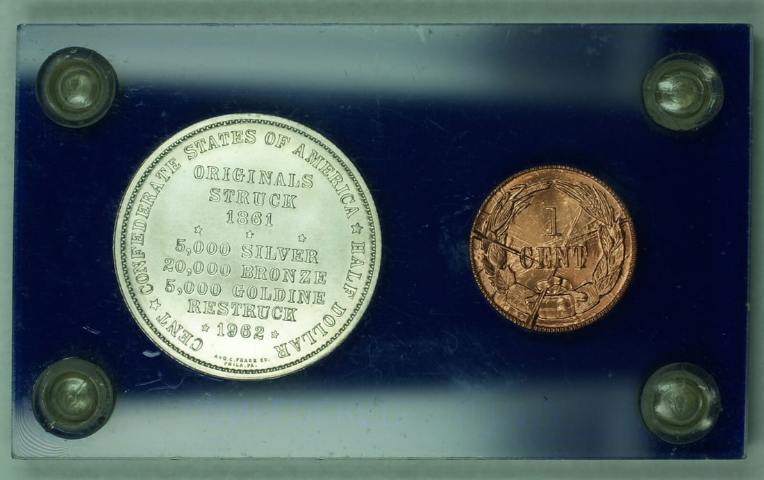 Bashlow Restrike 1861 Confederate Half Dollar and Cent Token Coin Set - 2