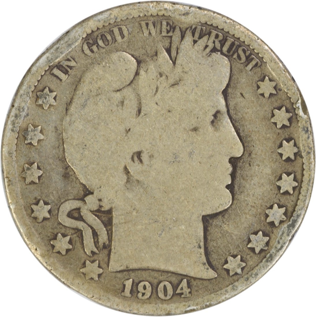 1904 San Francisco Barber Half Dollar AG Grade 90 Percent Silver Uncertified: 1904 San Francisco Barber Half Dollar AG Grade 90 Percent Silver Uncertified This 1904-S Barber Silver Half Dollar is a circulated coin from the United States, minted in San Francisco. Designed by Cha