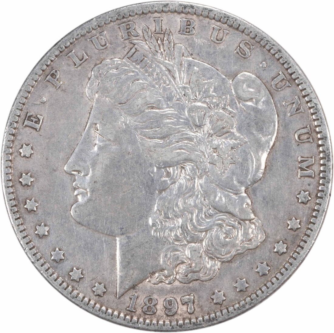 1897-O Morgan Silver Dollar XF Uncertified New Orleans Mint Coin: 1897-O Morgan Silver Dollar XF Uncertified New Orleans Mint Coin This 1897-O Morgan Silver Dollar showcases the classic design by George T. Morgan, a significant piece of American numismatic history.