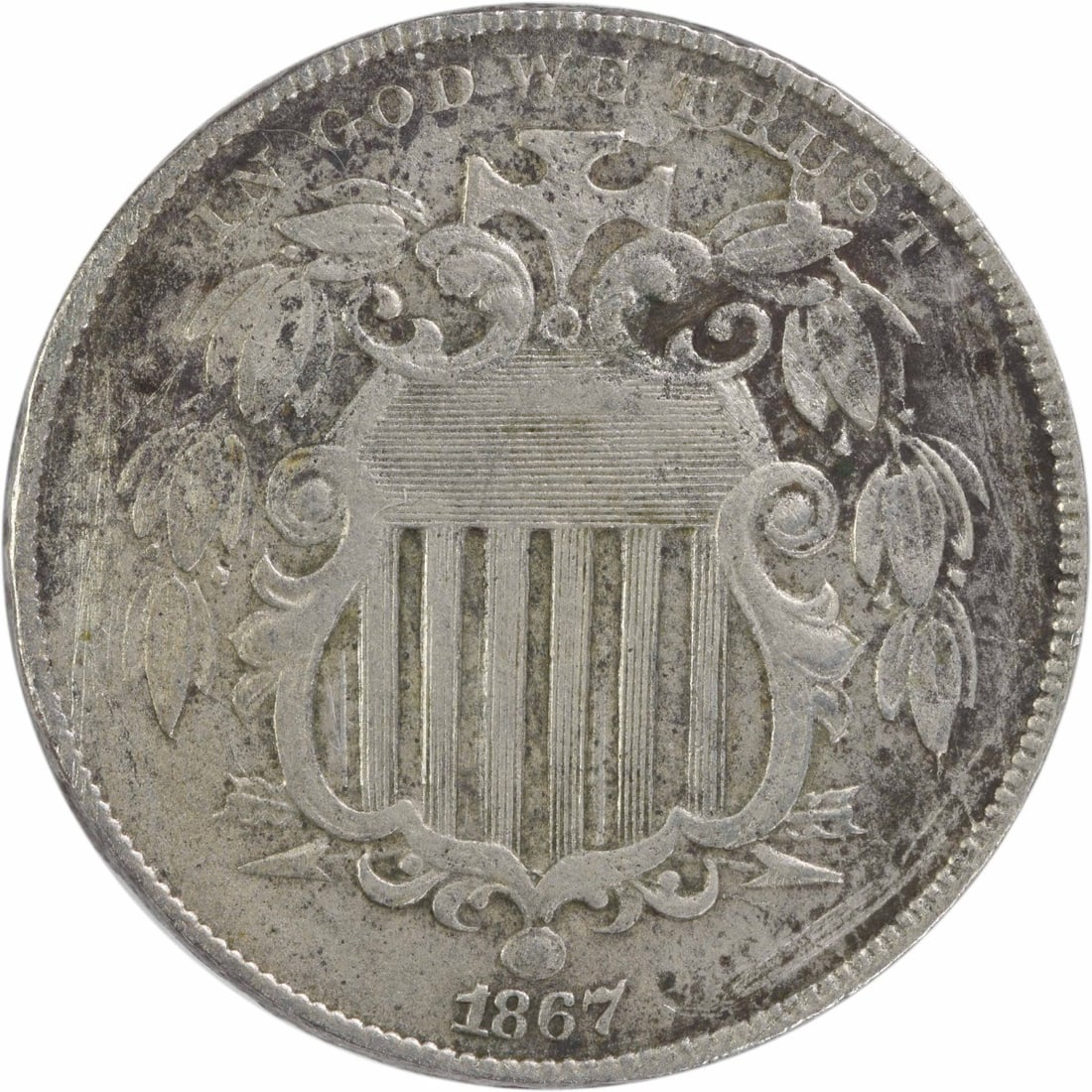 1867 Shield Nickel No Rays 5C VF Uncertified USA (1 of 2)