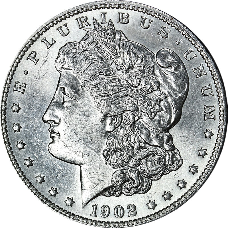 Choice Brilliant Uncirculated 1902 Philadelphia Morgan Silver Dollar: Choice Brilliant Uncirculated 1902 Philadelphia Morgan Silver Dollar This 1902-P Morgan Silver Dollar is an uncirculated coin with choice brilliant uncirculated (BU) grade, featuring impressive luster