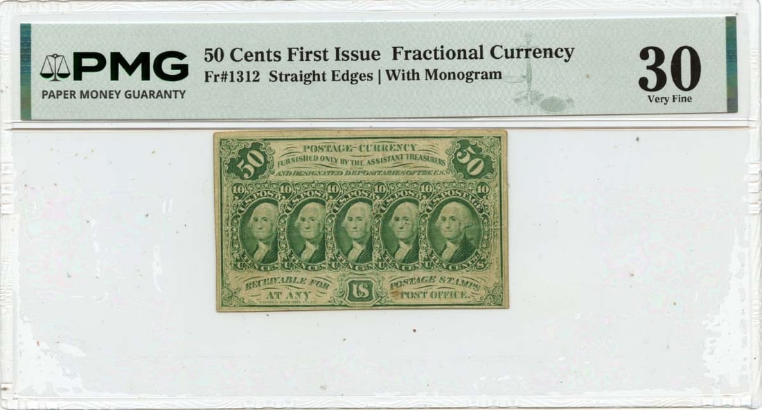 First Issue United States 50 Cent Fractional Note PMG VF30 FR1312 (1 of 2)