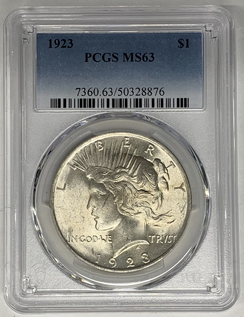 Lot of 10 1923 Peace Silver Dollars PCGS MS 63 Certified Coins (1 of 2)
