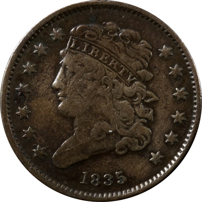 United States 1835 Copper Half Cent Circulated Coin (1 of 2)