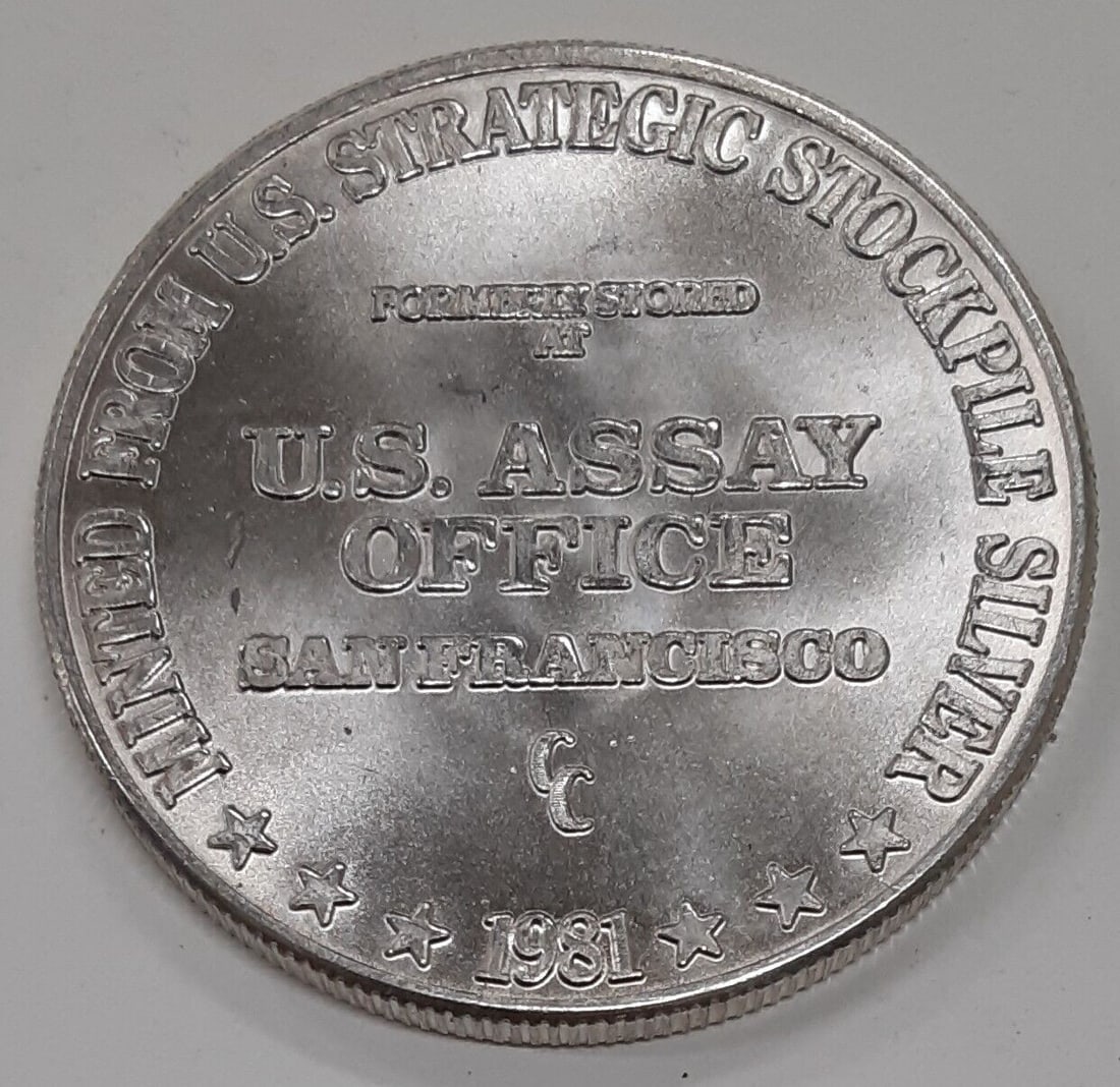 1 Troy Ounce 1981 Silver Trade Round US Assay Office .999 Fine (1 of 2)