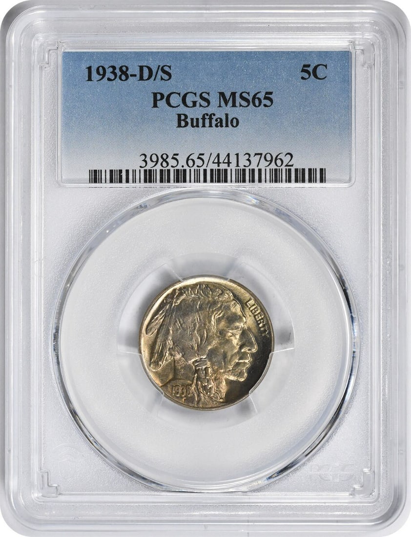 1938-D/S Buffalo Nickel MS65 PCGS Uncirculated Coin (1 of 2)
