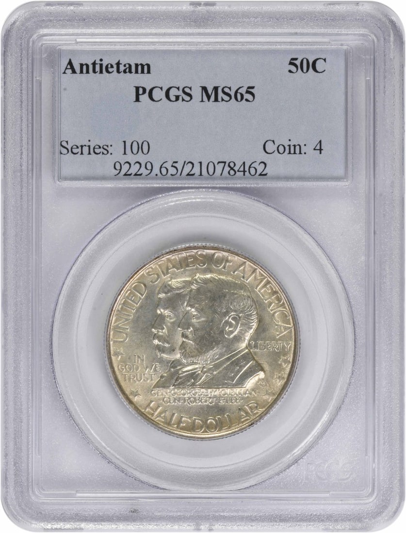 1937 Antietam Silver Commemorative Half Dollar PCGS MS65 Philadelphia: 1937 Antietam Silver Commemorative Half Dollar PCGS MS65 Philadelphia This Antietam Commemorative Silver Half Dollar from 1937 is an un-used coin graded MS65 by PCGS. Struck at the Philadelphia Mint,