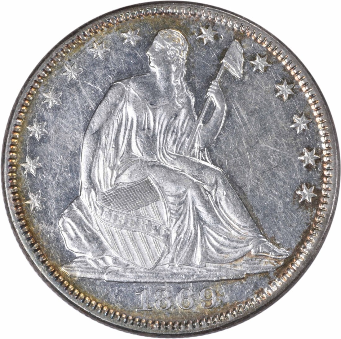 1869 Liberty Seated Silver Half Dollar 50C AU Uncertified Philadelphia Mint (1 of 2)