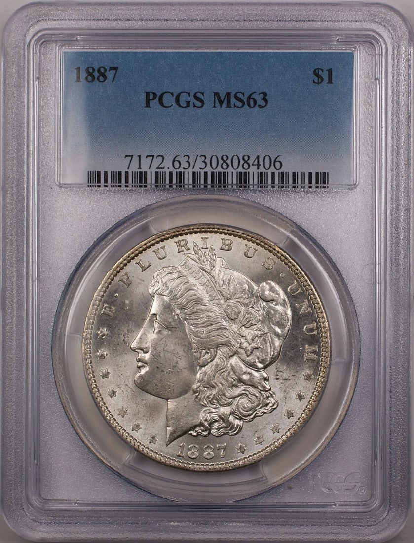 PCGS MS63 1887 Morgan Dollar VAM-11 Silver Coin from Philadelphia Mint: PCGS MS63 1887 Morgan Dollar VAM-11 Silver Coin from Philadelphia Mint This is an 1887 VAM-11 Morgan Silver Dollar $1 coin, certified by PCGS with a grade of MS 63. It is uncirculated and originates f