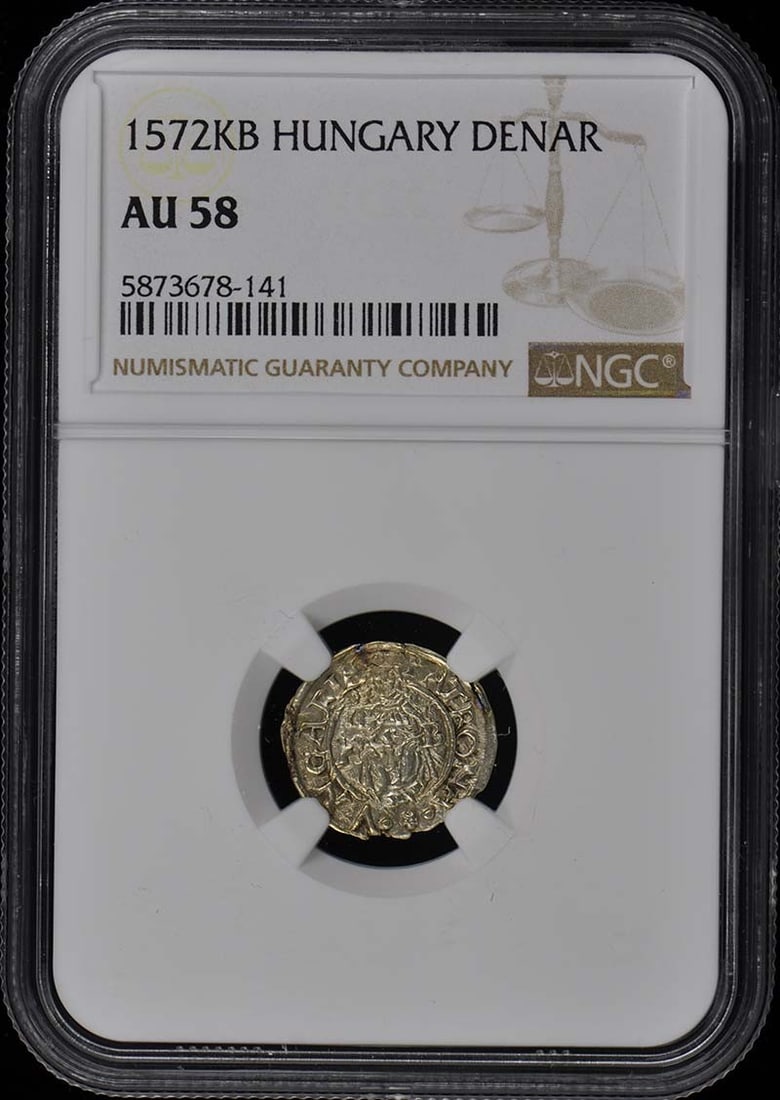Hungary Denar Maximilian II Madonna and Child NGC AU58 Coin: Hungary Denar Maximilian II Madonna and Child NGC AU58 Coin This Hungary Denar features Maximilian II along with the Madonna and Child motif, showcasing a rich historical significance. It has been gra