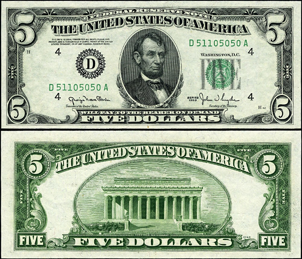 1950 $5 Federal Reserve Note Cleveland D-A Block CU+ Uncertified (1 of 3)