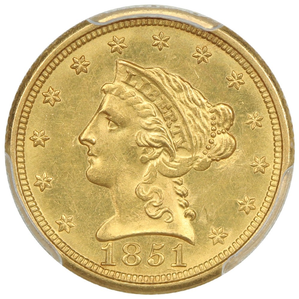 1851-O $2.50 Liberty Head Gold Coin PCGS MS62 Rare O-Mint Issue - 3