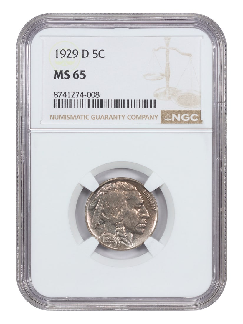 NGC MS65 1929-D Buffalo Nickel Five Cent Coin Uncirculated: NGC MS65 1929-D Buffalo Nickel Five Cent Coin Uncirculated This 1929-D Buffalo Nickel is certified by NGC with a grade of MS65, indicating its uncirculated condition. The coin displays brilliant mirro