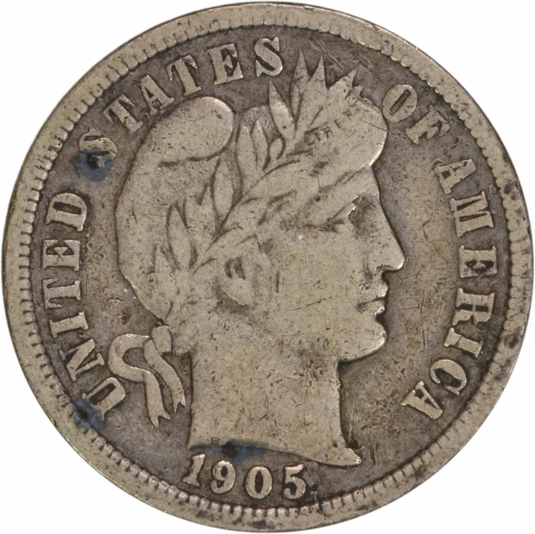 1905-O Barber Dime 10C Circulated Uncertified 90% Silver (1 of 2)