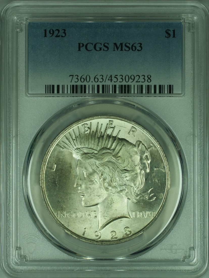 PCGS MS63 1923 Peace Dollar Silver Coin Philadelphia Mint $1 (1 of 2)