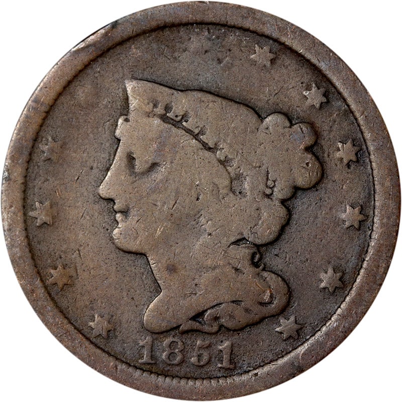 1851 United States Copper Half Cent Coin Circulated Uncertified (1 of 2)