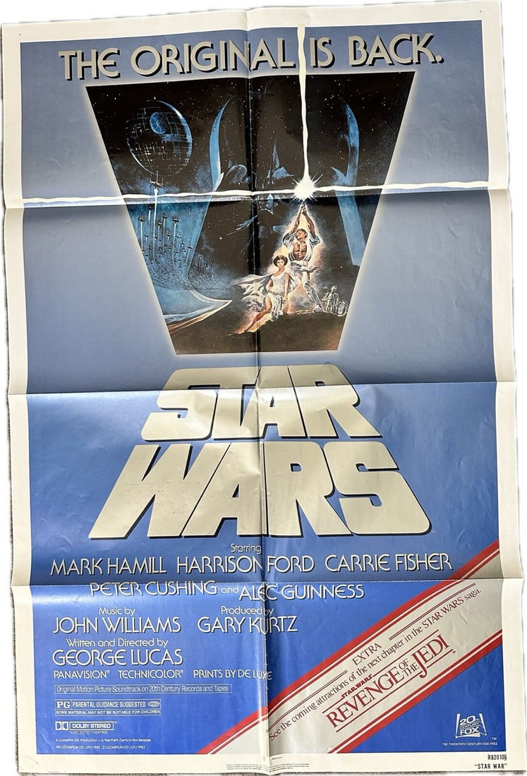 Ultra-Rare 1982 Star Wars Poster Signed by Peter Cushing Beckett Authenticated: Ultra-Rare 1982 Star Wars Poster Signed by Peter Cushing Beckett Authenticated This exceptional 1982 STAR WARS re-release poster is a rare collectible featuring the autograph of the iconic Peter Cushi