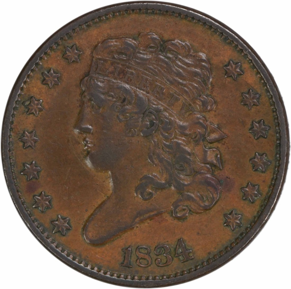 1834 Classic Head Half Cent Copper Coin AU Uncertified (1 of 2)