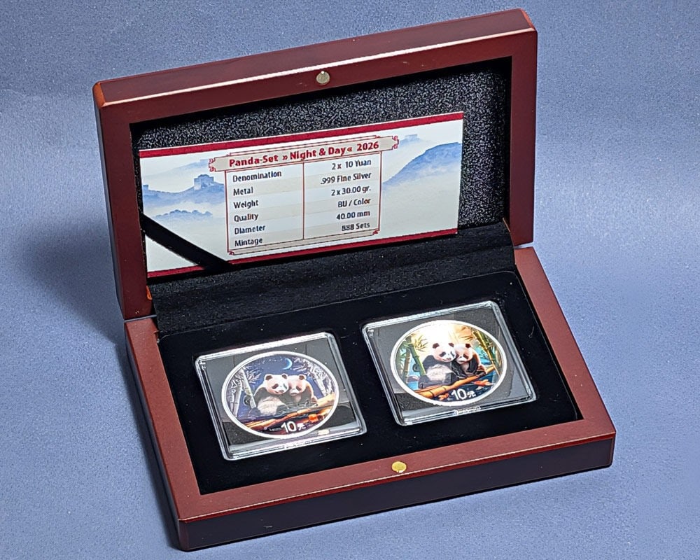 2026 Panda Night and Day Silver Coin Pair with Original Packaging and COA: 2026 Panda Night and Day Silver Coin Pair with Original Packaging and COA This is a 2026 China Panda Night & Day set, featuring two uncirculated 30 gram silver coins with a denomination of 10 Yuan eac