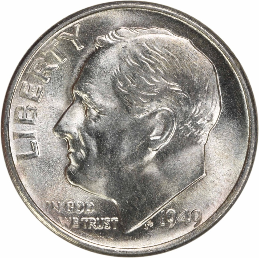 Uncirculated 1949 S Roosevelt Ten Cent Silver Coin Choice BU Plus (1 of 2)