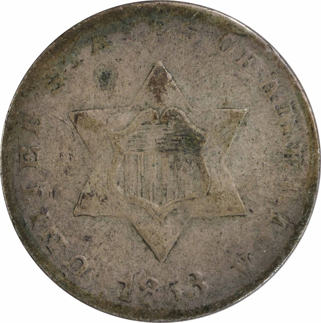 1853 F Three Cent Silver Coin Uncertified USA Philadelphia (1 of 2)