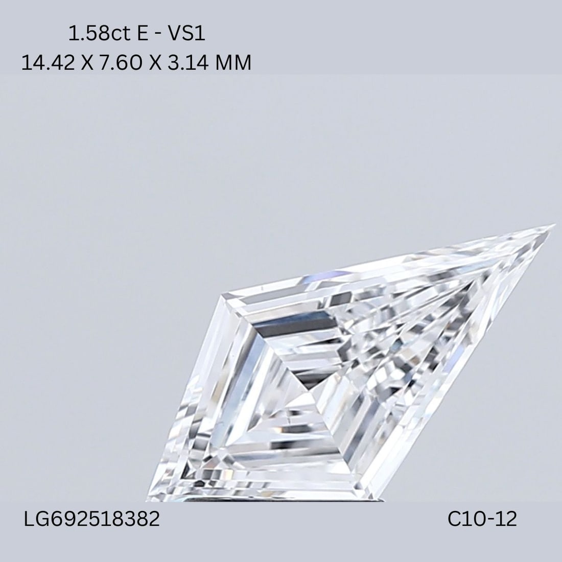 Loose Diamond - KITE 1.58ct E VS1: Loose Diamond - KITE 1.58ct E VS1 Source: This is a real non-mined Diamond that has been grown in a lab Shape: KITE Carats: 1.58 Color: E Clarity: VS1 Certification: IGI Video: Video Link Additional