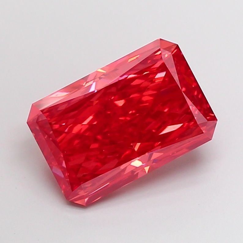 Loose Diamond - RADIANT 10.02ct Fancy Vivid Red VS2: Loose Diamond - RADIANT 10.02ct Fancy Vivid Red VS2 Source: This is a real non-mined Diamond that has been grown in a lab Shape: RADIANT Carats: 10.02 Color: Fancy Vivid Red Certification: IGI Video: