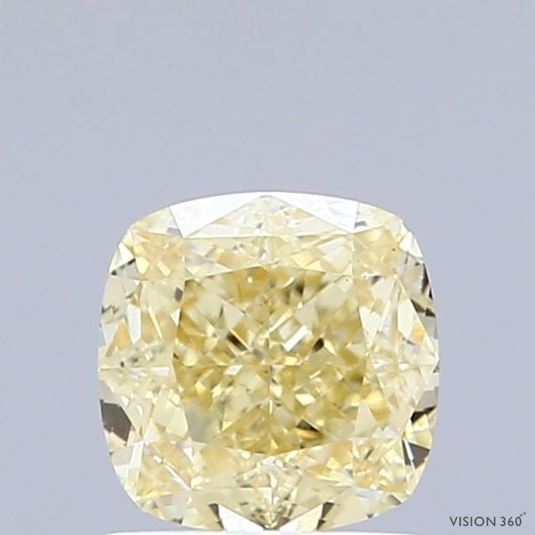 Loose Diamond - CUSHION MODIFIED 1.08ct Fancy Light Yellow VS1: Loose Diamond - CUSHION MODIFIED 1.08ct Fancy Light Yellow VS1 Source: This is a real non-mined Diamond that has been grown in a lab Shape: CUSHION MODIFIED Carats: 1.08 Color: Fancy Light Yellow Cert