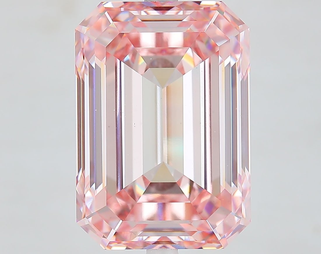 Loose Diamond - EMERALD 12.56ct Fancy Intense Pink VS1: Loose Diamond - EMERALD 12.56ct Fancy Intense Pink VS1 Source: This is a real non-mined Diamond that has been grown in a lab Shape: EMERALD Carats: 12.56 Color: Fancy Intense Pink Certification: IGI