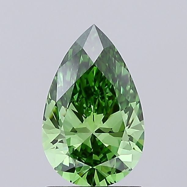 Loose Diamond - PEAR 1.08ct Fancy Vivid Green VVS2: Loose Diamond - PEAR 1.08ct Fancy Vivid Green VVS2 Source: This is a real non-mined Diamond that has been grown in a lab Shape: PEAR Carats: 1.08 Color: Fancy Vivid Green Certification: IGI Video:
