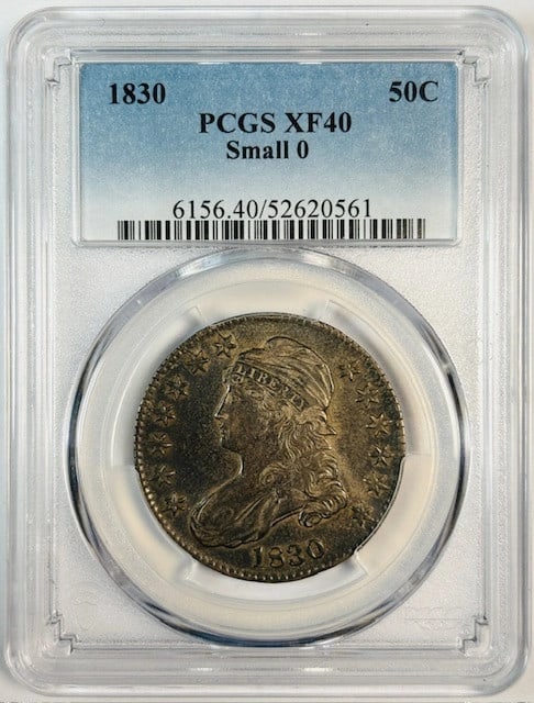 1830 Small 0 Capped Bust Silver Half Dollar PCGS XF 40 (1 of 2)