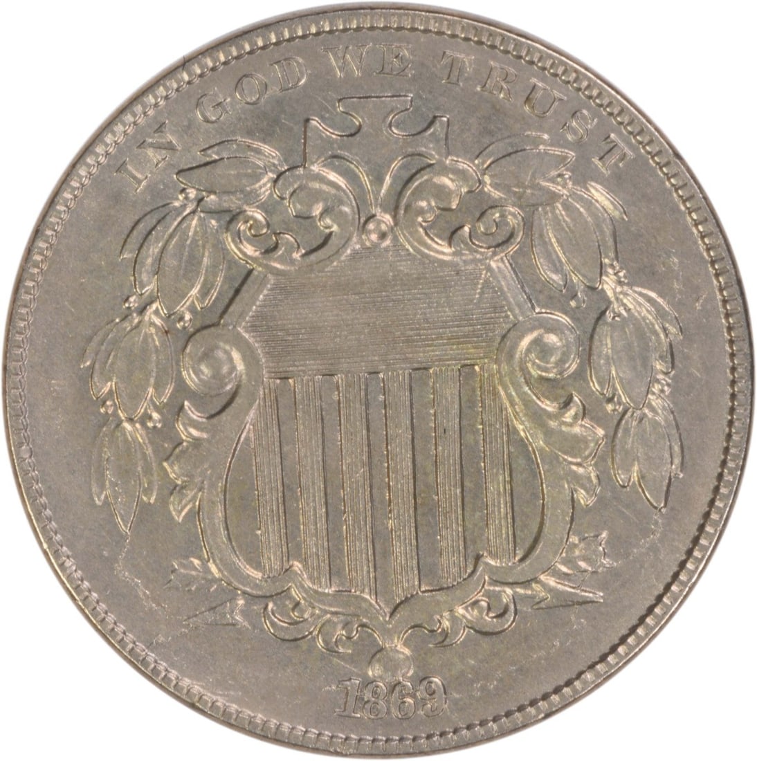 Uncertified 1869 United States Shield Nickel Five Cent Choice BU Coin (1 of 2)